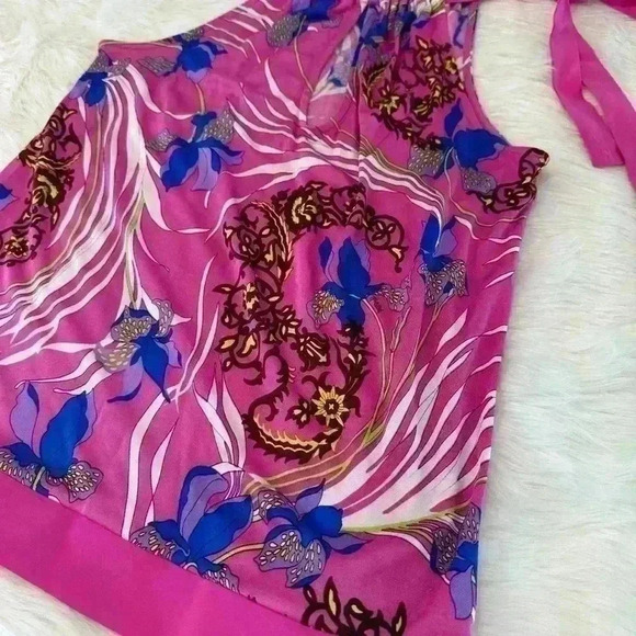 HALÉ BOB SLEEVELESS TANK SILK TIE AT NECK PINK MULTI COLOR SIZE XS - Picture 7 of 14